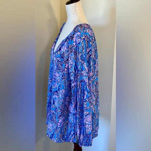 Lilly Pulitzer Winsley Blouse in Lapis Lazuli Horseshoe Bay SZ XL - Picture 5 of 8
